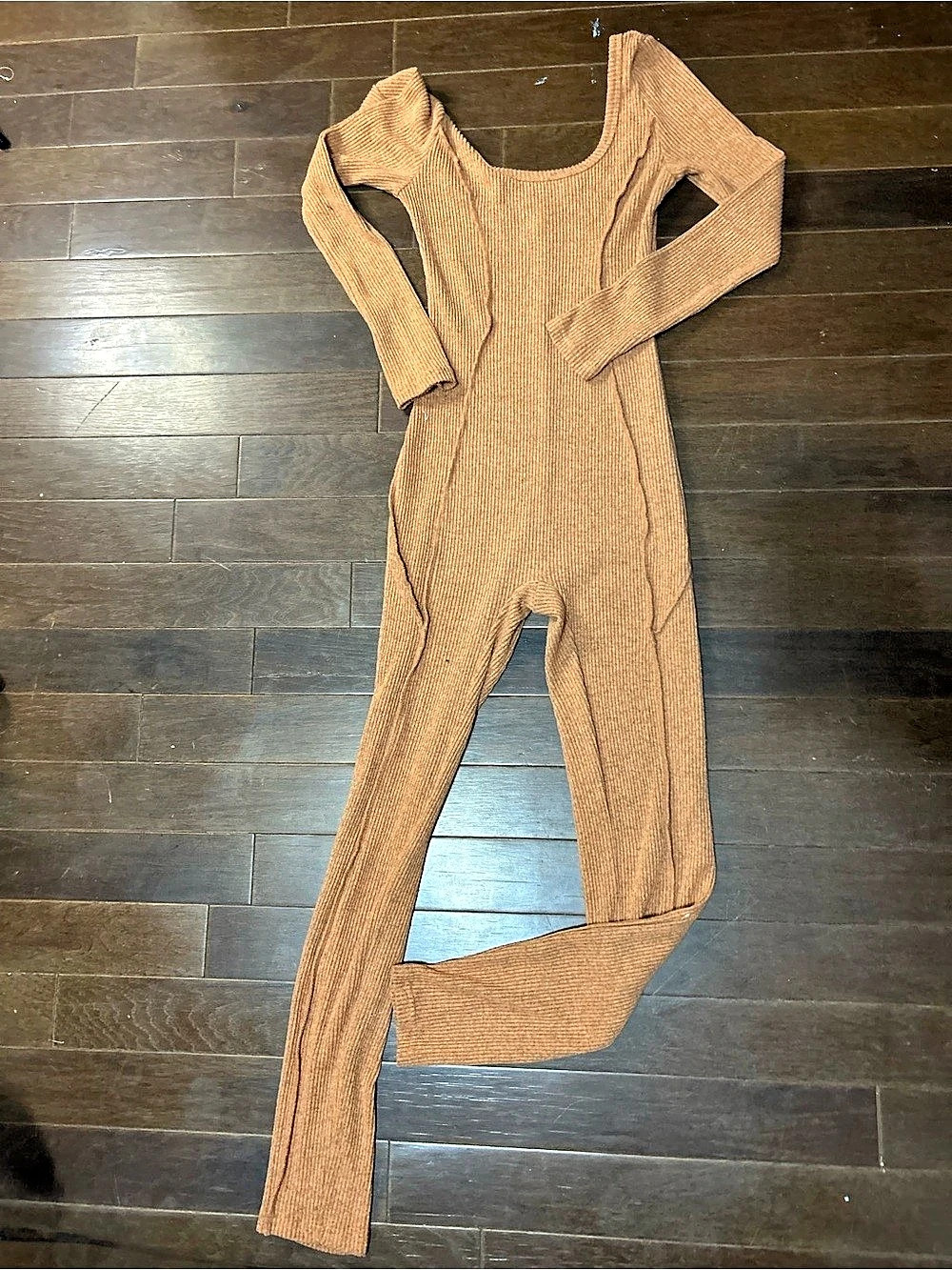 SHEIN Ribbed Knit Long Sleeve Jumpsuit Brown Small - Picture 2 of 3